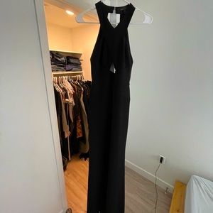 Halter neck, backless (mid drift cutout) black dress